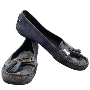 Stuart Weitzman Womens Loafers US 9N 9 Grey Snakeskin Leather Old Money Tassel